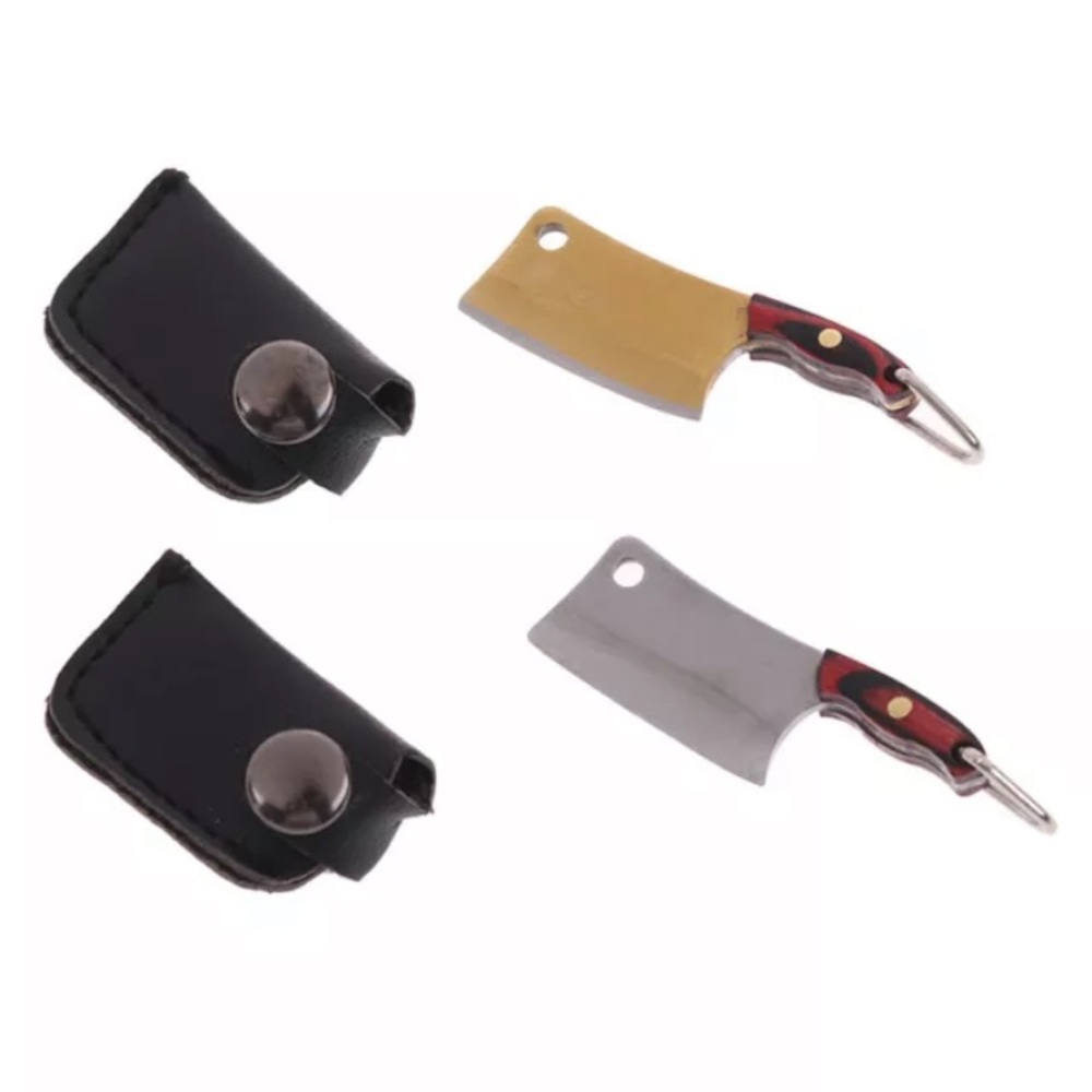 Mini Cleaver Knife w/Leather Case Keychain - Picture 3 of 5